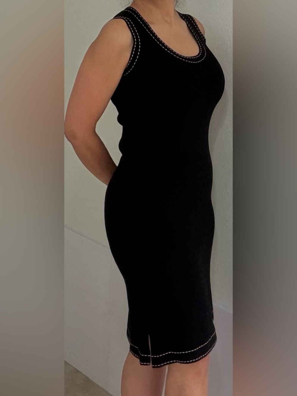 BCBGMaxAzria Black Midi Dress with White Stitching